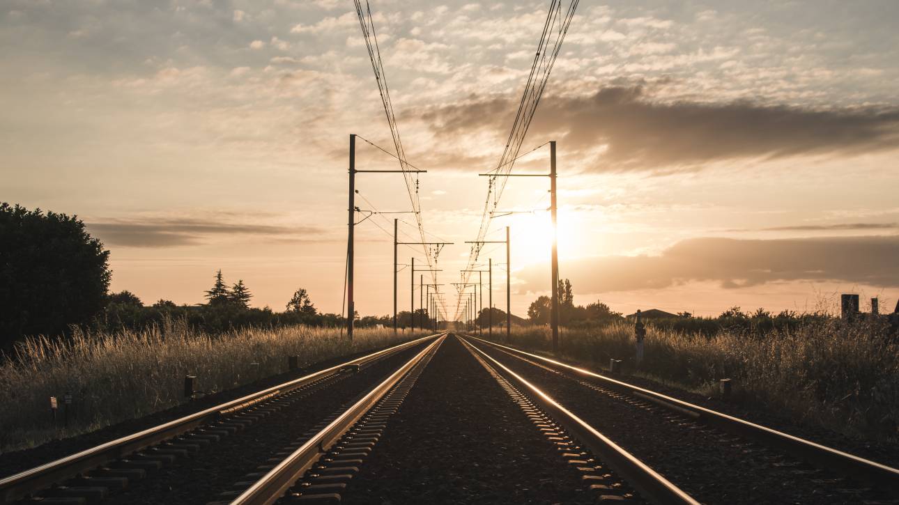Railway train on a field