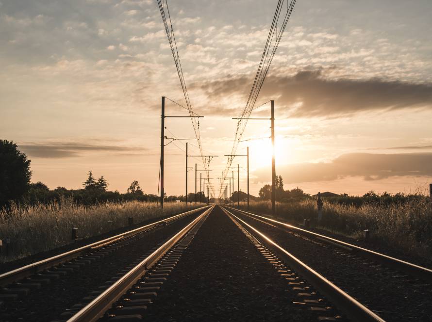 Railway train on a field